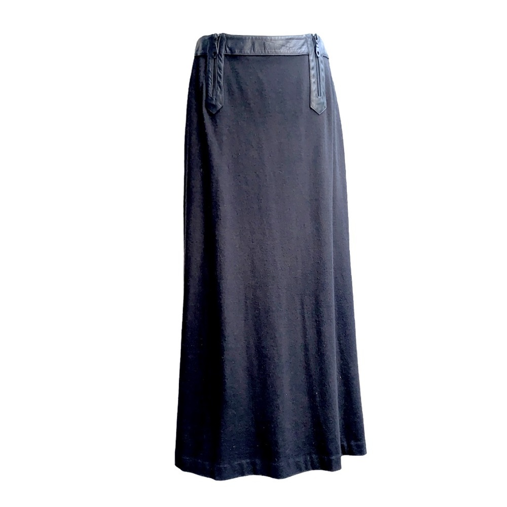 Vivenne Tam Wool Maxi Skirt 2 Black Merino Leather Zippers Whimsgoth Goth